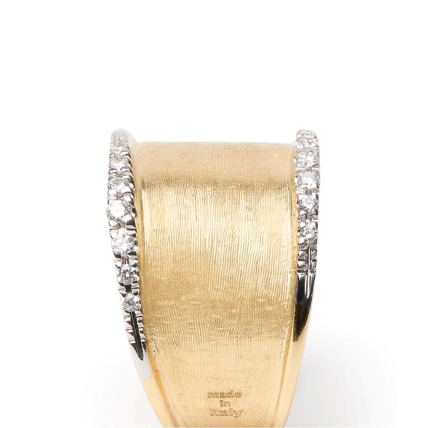 18K Gold & Diamond Hand Engraved Wide Ring