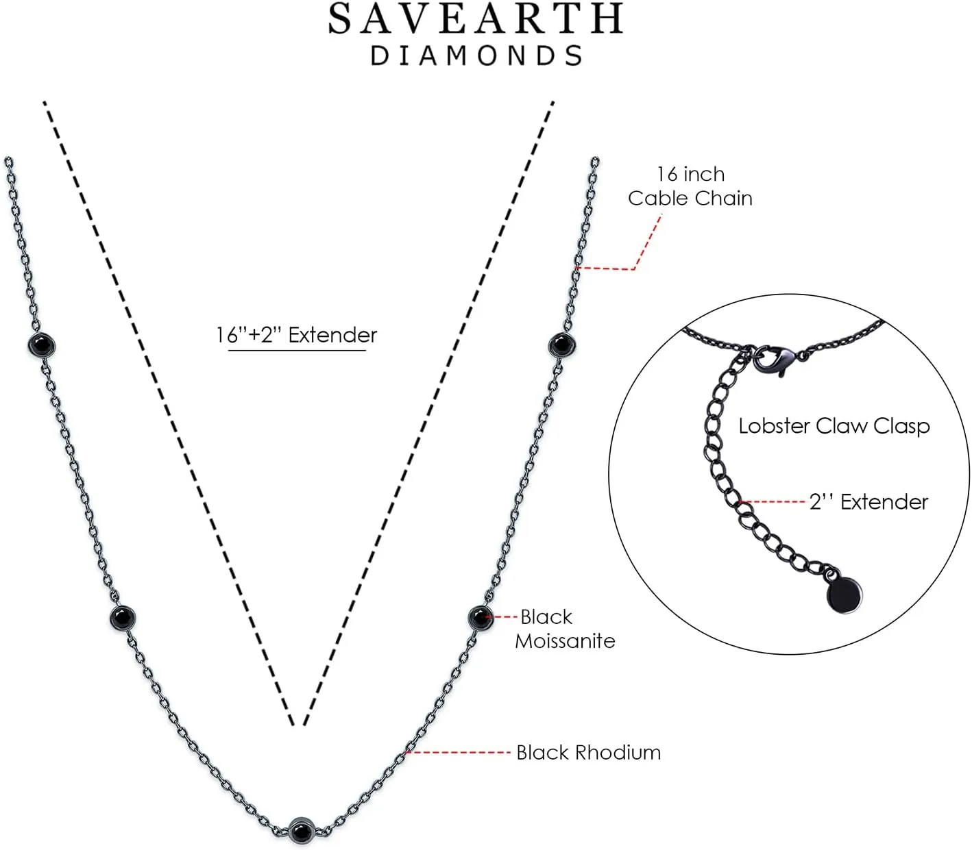 18K Gold Plated Five Stone Station Necklace for Women | 1/2 ctw Moissanite Diamond Bezel-Set Choker Yard Necklace 15" 3” Adjustable Chain (0.50 Ctw)