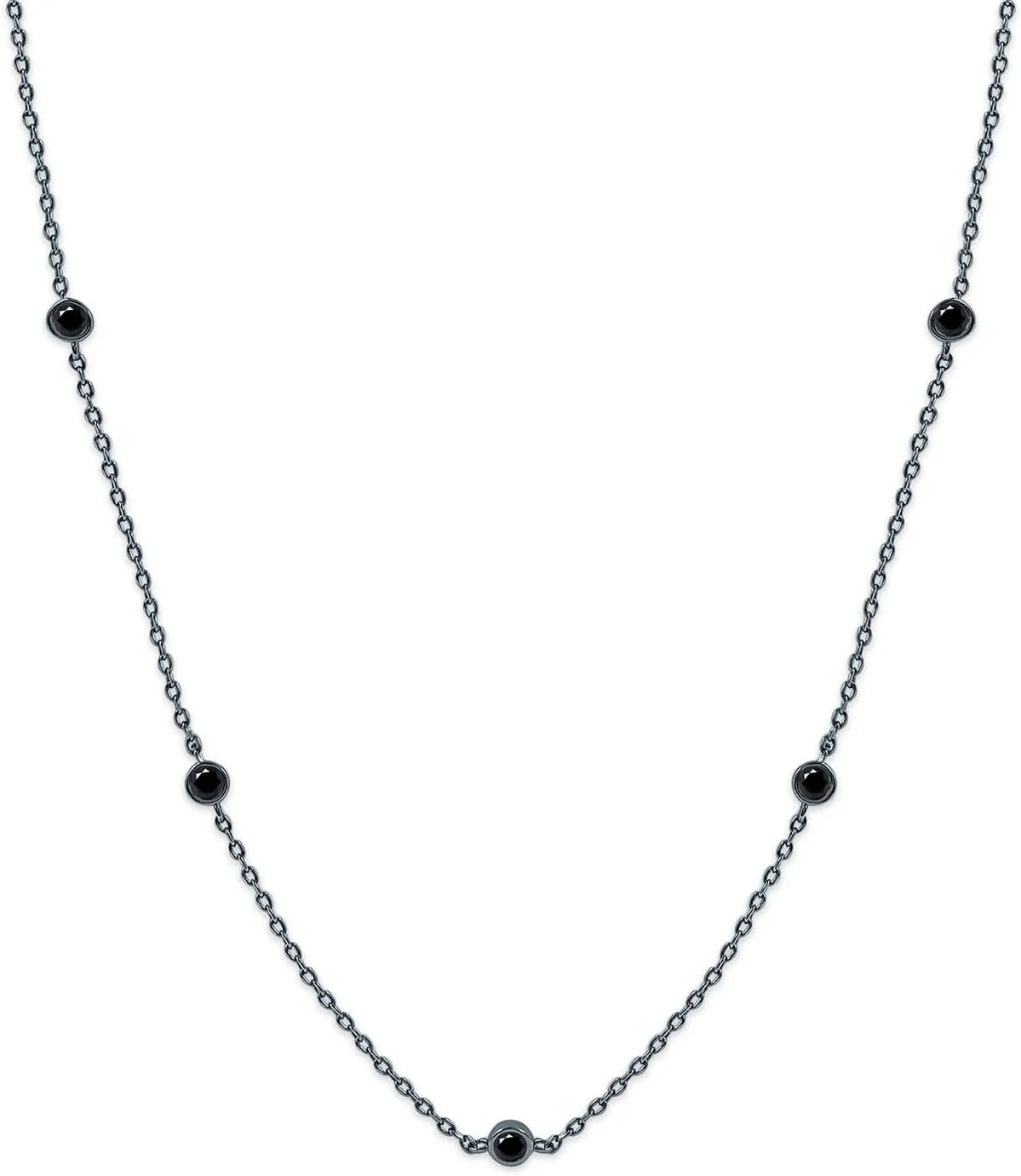 18K Gold Plated Five Stone Station Necklace for Women | 1/2 ctw Moissanite Diamond Bezel-Set Choker Yard Necklace 15" 3” Adjustable Chain (0.50 Ctw)