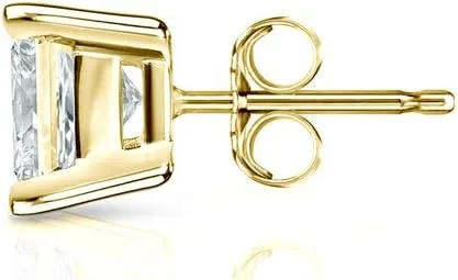 18k Yellow Gold 4-Prong Basket Princess-Cut Diamond SINGLE STUD Earring (1/8 cttw, H-I, SI2-I1)
