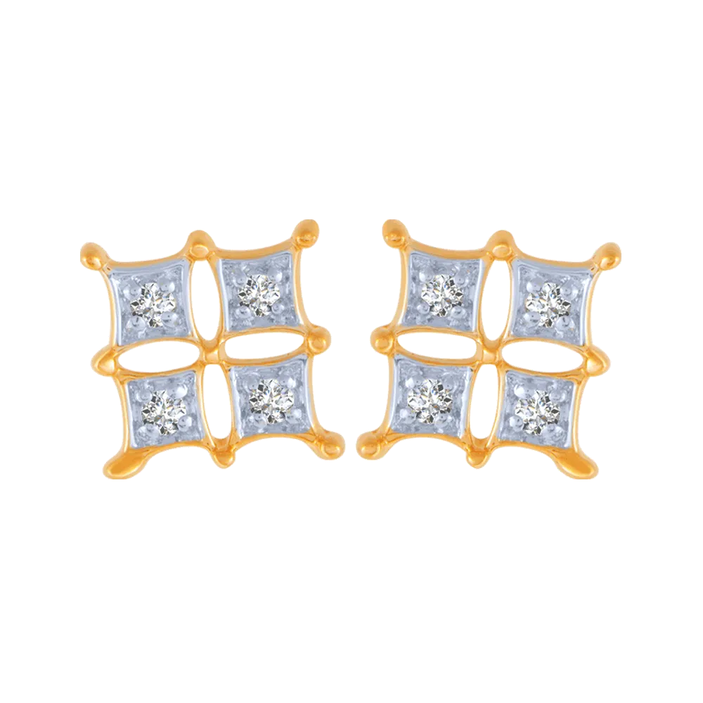 18KT (750) Yellow Gold And Diamond Stud Earrings For Women