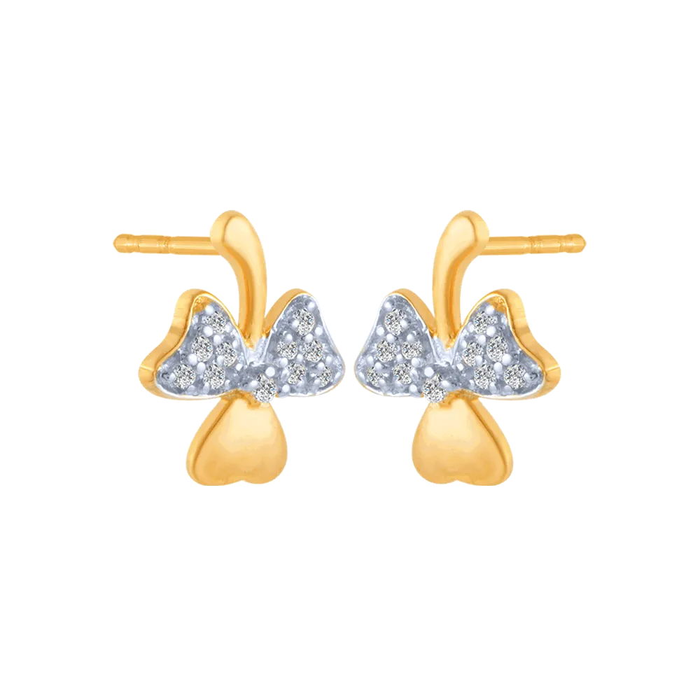 18KT (750) Yellow Gold And Diamond Stud Earrings For Women
