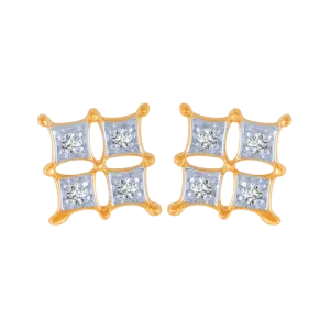18KT (750) Yellow Gold And Diamond Stud Earrings For Women