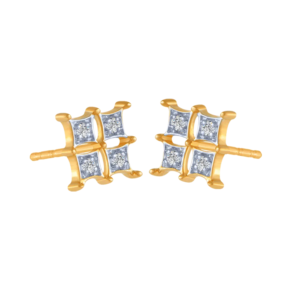 18KT (750) Yellow Gold And Diamond Stud Earrings For Women