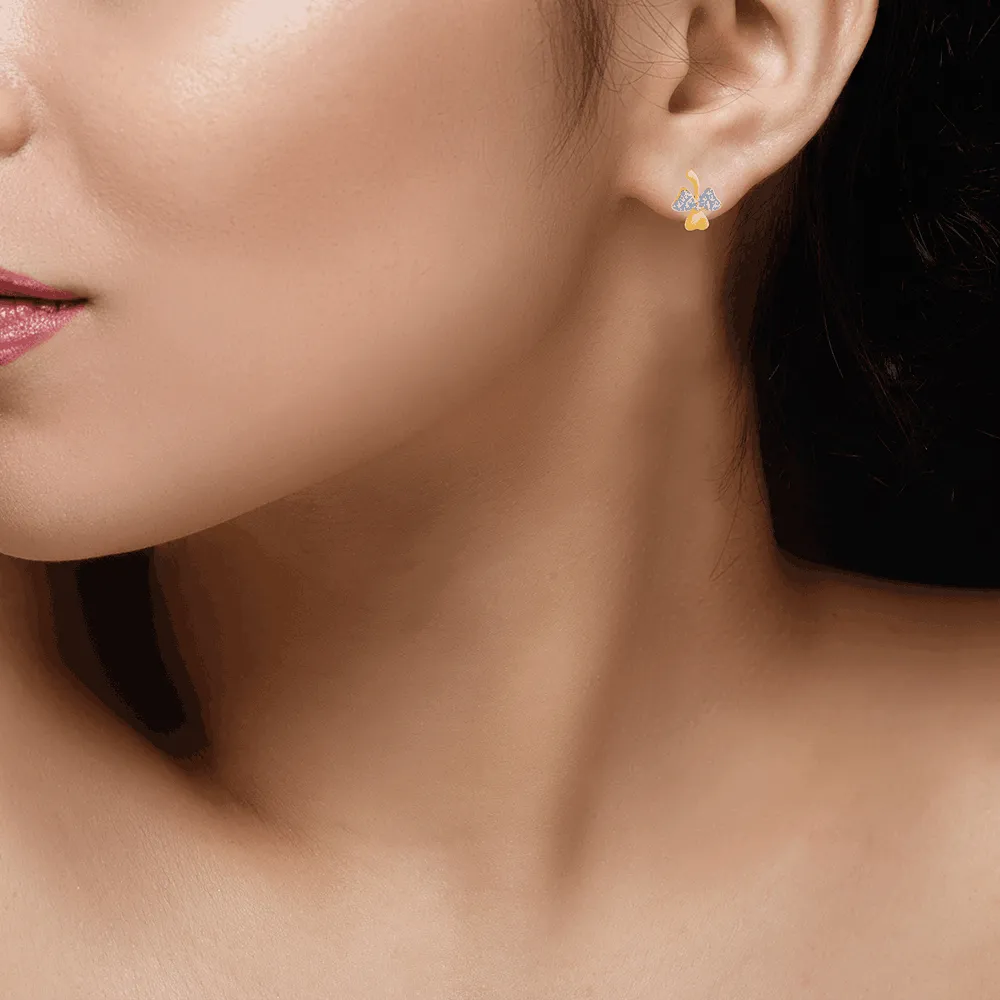 18KT (750) Yellow Gold And Diamond Stud Earrings For Women