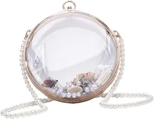1Pc Pack Small Spherical Bag with Pearl Chain for Women Transparent Shoulder Bag for Everyday Use Fashionable Purse for and Casual Outings