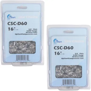 2-Pack 16-Inch Chainsaw Chain Replacement for Homelite Super XL - (16", 3/8", 050", 60 Drive Links)