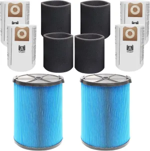 2 Pack VF5000 Filters   4 Pack VF3502 Filter Bags   4 Pack Foam Sleeve for Ridgid 6-20 Gallon Wet Dry Vacuum Cleaner (10 Pack)