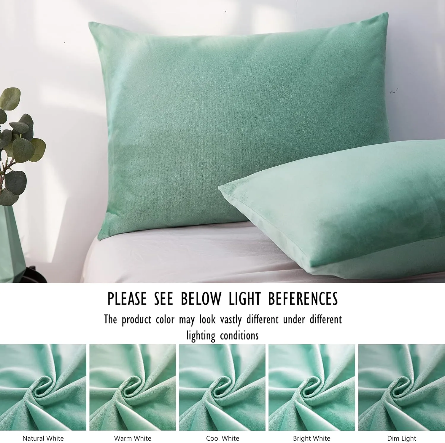 2 Pack Zippered Velvet King Pillowcases, Super Soft and Cozy Luxury Fuzzy Flannel Pillow Cases with Zipper, 20x36 Inches, Green