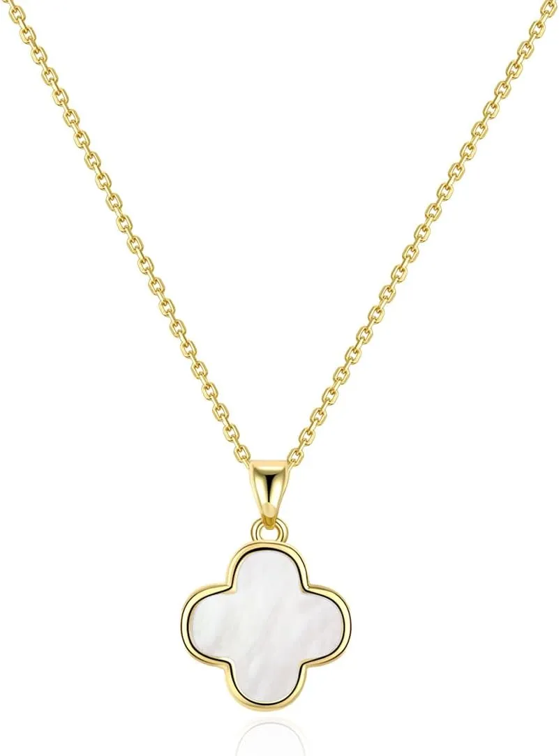 2 Side Four Leaf Clover Necklace for Women | Mother of Pearl Clover Pendant Necklace | Gold Plated Clover Necklace|14K Gold Plated Jewelry Gifts