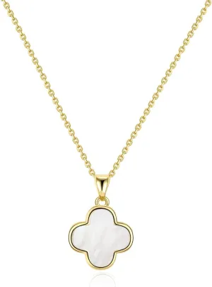 2 Side Four Leaf Clover Necklace for Women | Mother of Pearl Clover Pendant Necklace | Gold Plated Clover Necklace|14K Gold Plated Jewelry Gifts