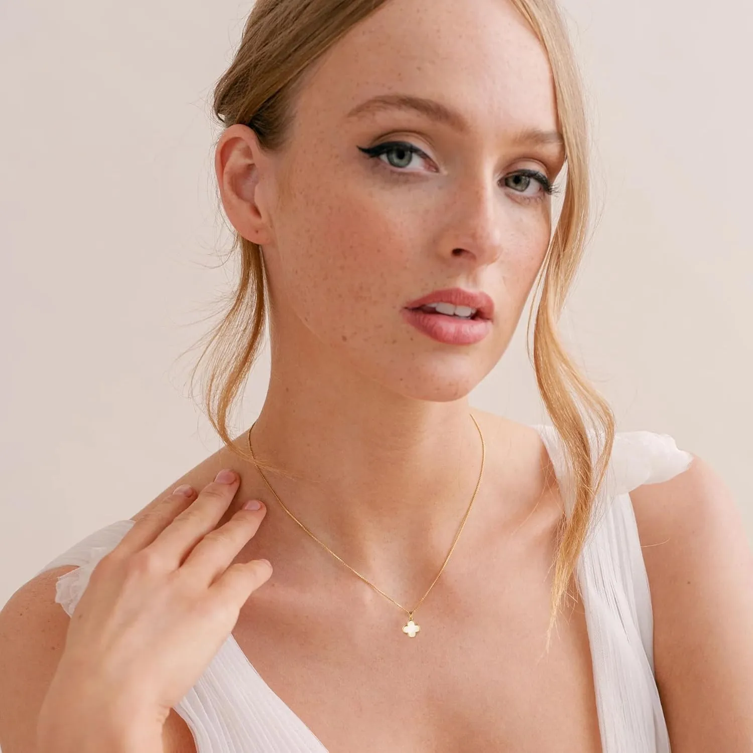 2 Side Four Leaf Clover Necklace for Women | Mother of Pearl Clover Pendant Necklace | Gold Plated Clover Necklace|14K Gold Plated Jewelry Gifts