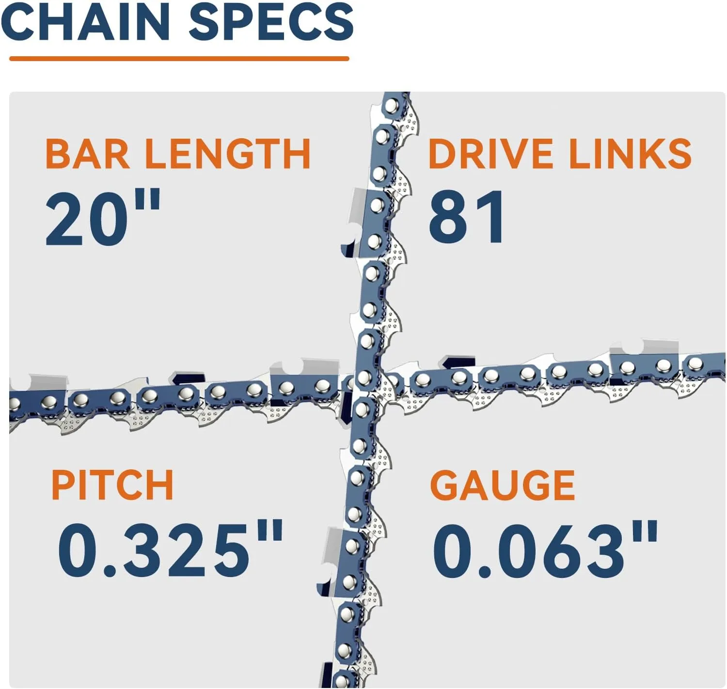 20 Inch Bar and Chain Combo - 325" Pitch .063" Gauge 81Drive Links Fits for Stihl 024 203SFGD025