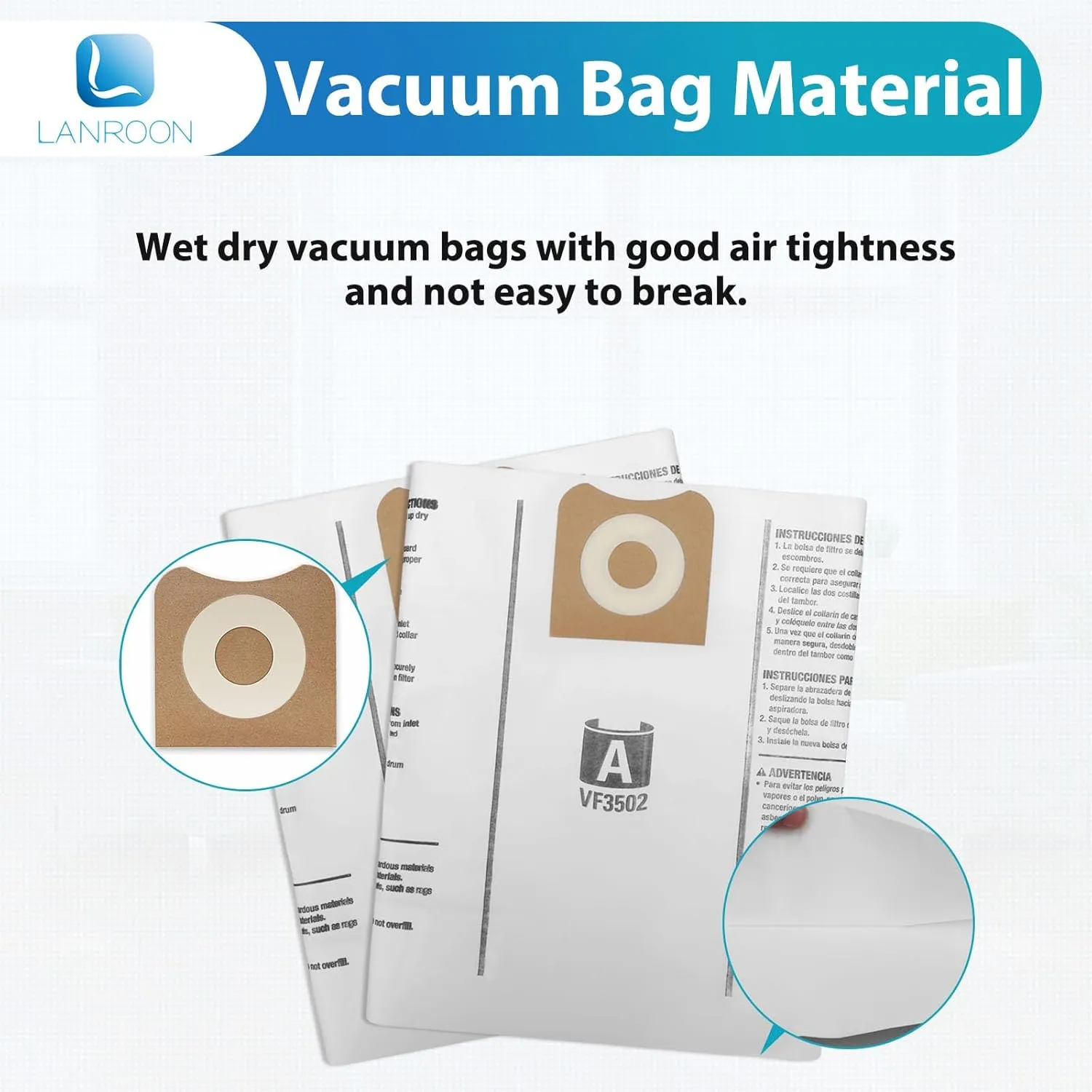 20 Pack Replacement 23743 VF3502 Vacuum Bags Compatible with Ridgid 12-16 Gallon Vacuum WD1950 WD1956 WD1850 WD1851 RV2400HF WD1450 WD1680 WD1270
