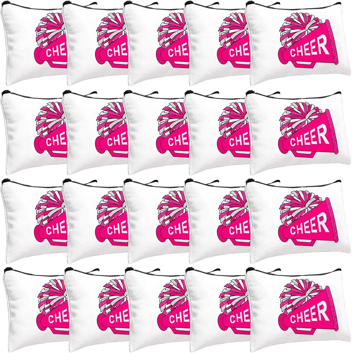 20 Pcs Cheer Makeup Bag Cheer Teams Gifts Canvas Makeup Case Cheerleader Teams Gifts Zipper Pouch for cheerleading Teammates Party Supplies(Pink)