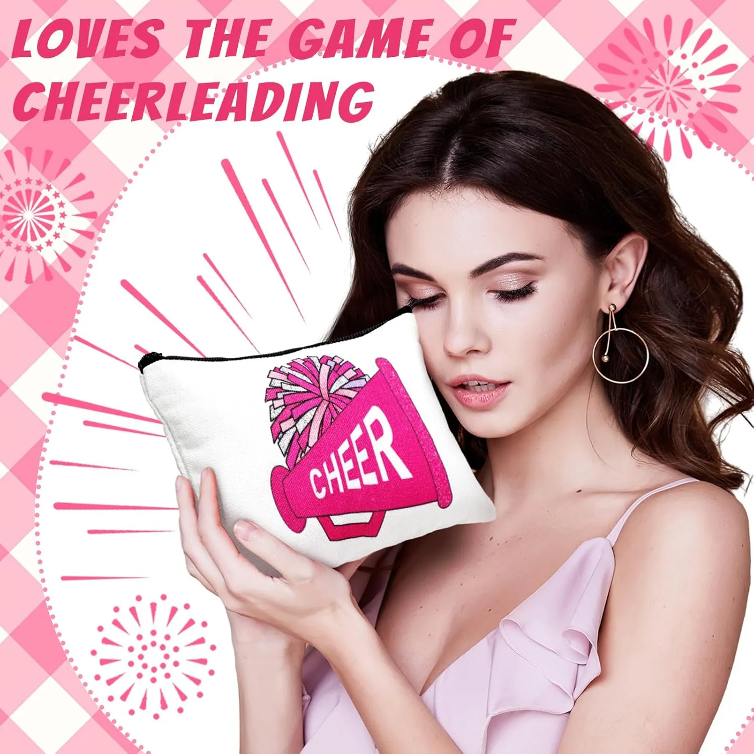 20 Pcs Cheer Makeup Bag Cheer Teams Gifts Canvas Makeup Case Cheerleader Teams Gifts Zipper Pouch for cheerleading Teammates Party Supplies(Pink)
