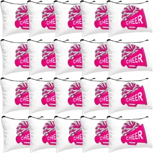 20 Pcs Cheer Makeup Bag Cheer Teams Gifts Canvas Makeup Case Cheerleader Teams Gifts Zipper Pouch for cheerleading Teammates Party Supplies(Pink)