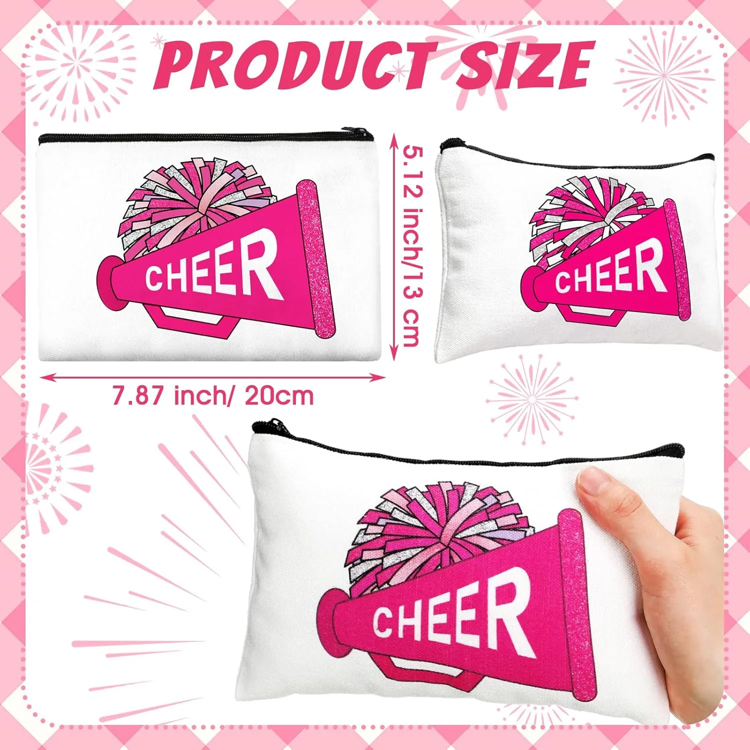 20 Pcs Cheer Makeup Bag Cheer Teams Gifts Canvas Makeup Case Cheerleader Teams Gifts Zipper Pouch for cheerleading Teammates Party Supplies(Pink)