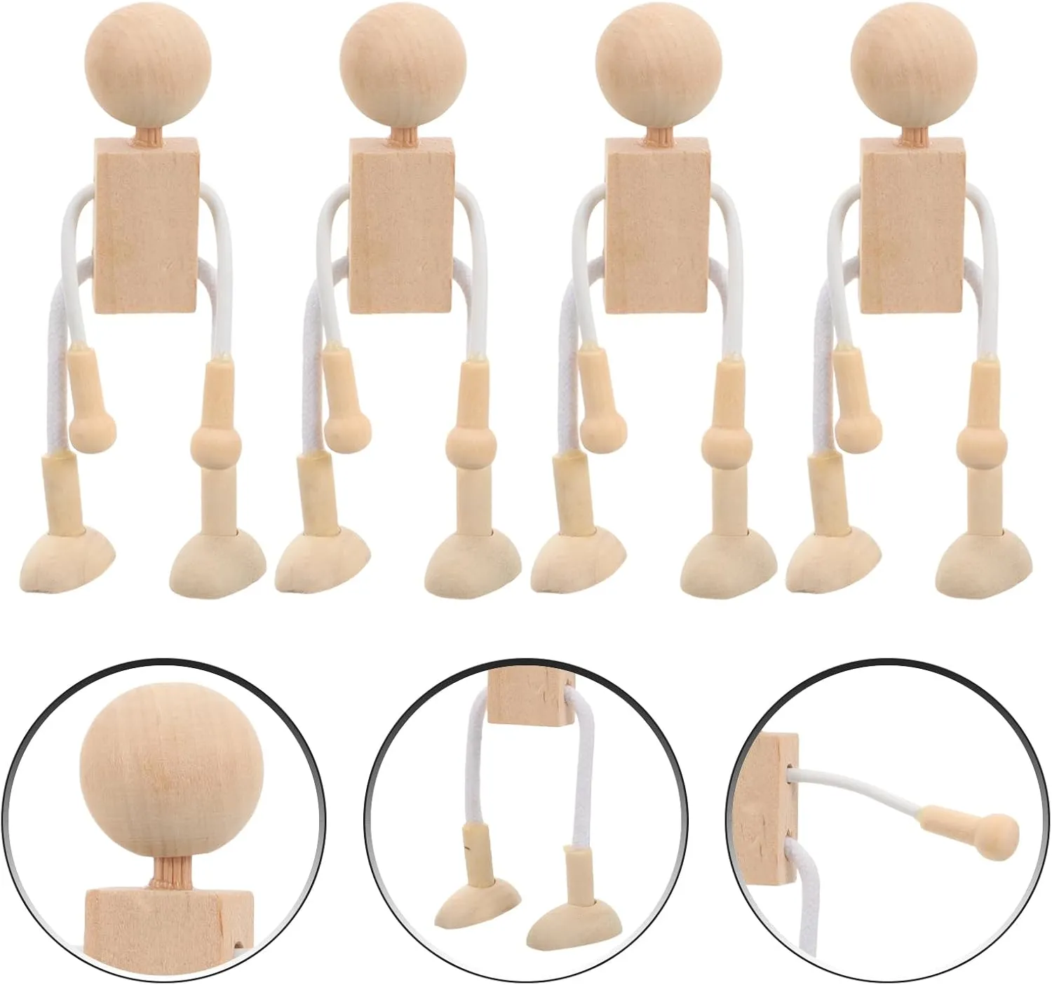 20 Pcs Educational Craft Toys Wooden Shapable Robot DIY Peg Doll Kids Painted Craft DIY Unfinished Dolls