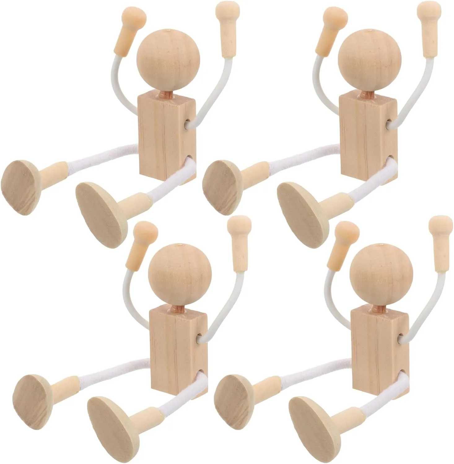 20 Pcs Educational Craft Toys Wooden Shapable Robot DIY Peg Doll Kids Painted Craft DIY Unfinished Dolls