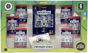 2023-2024 Panini NBA Premium Stock Collection Flagship Trading Card Box (1 Oversized Box Topper   6 Packs   1 Bonus Pack Featuring Exclusive Pulsar Prizms)