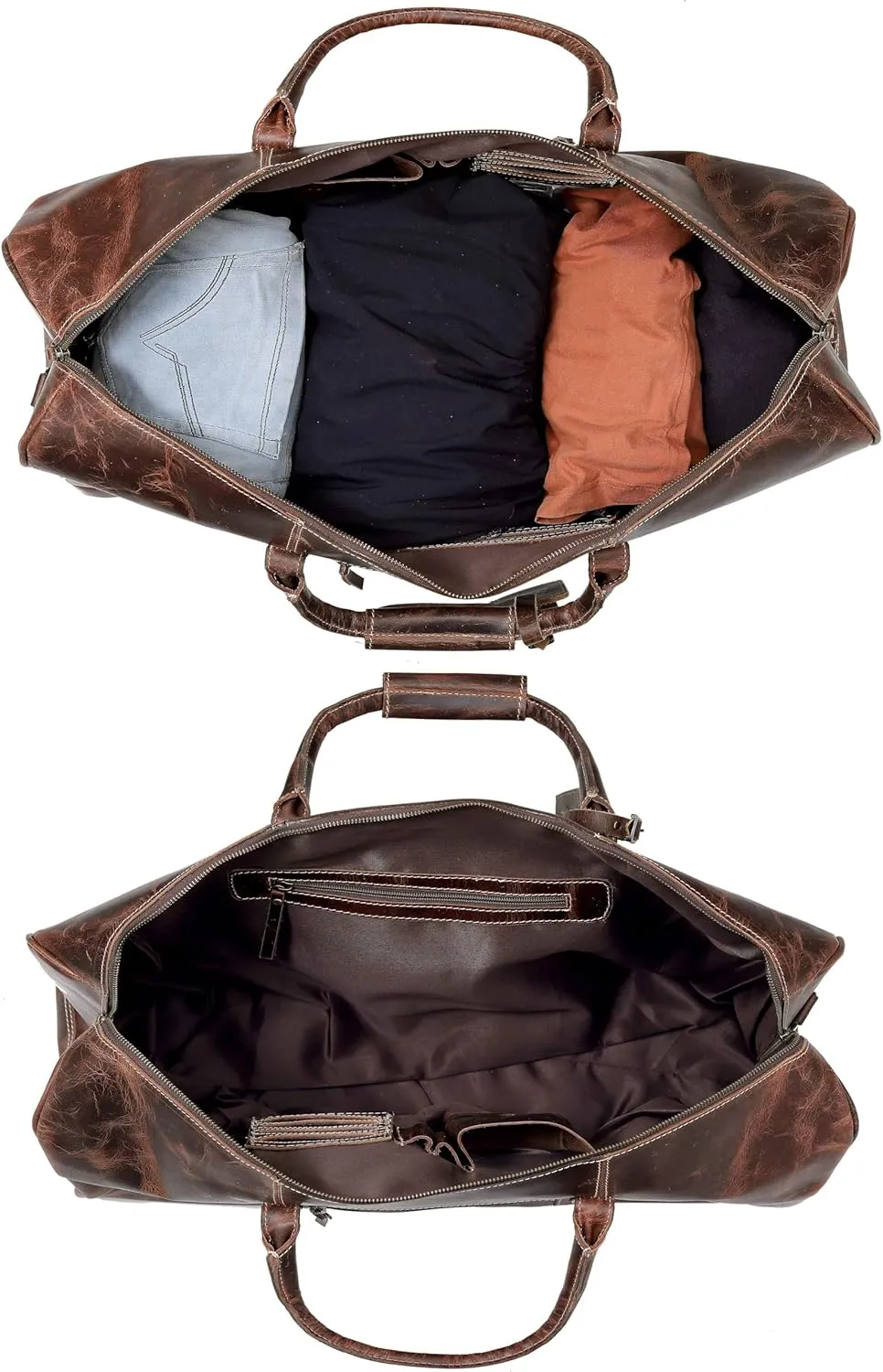 21 Inch Genuine Buffalo Leather Travel Duffle Bag | Overnight Weekend Leather Bag | Sports Gym Duffel for Men| Airplane Under Seat Carry on Bags (brown)