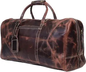 21 Inch Genuine Buffalo Leather Travel Duffle Bag | Overnight Weekend Leather Bag | Sports Gym Duffel for Men| Airplane Under Seat Carry on Bags (brown)