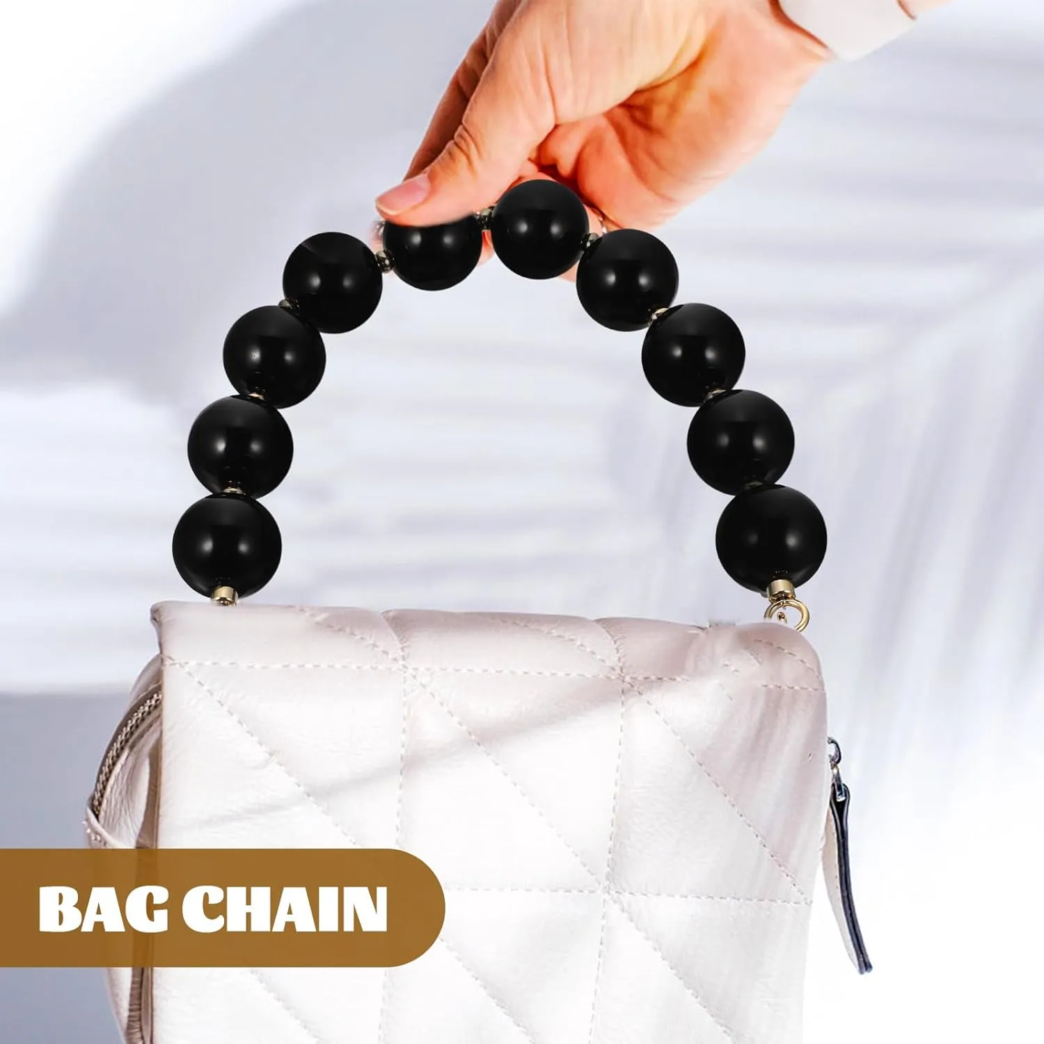 2pcs Bag Hand Chain Beaded Purse Chain Bag Chain Resin Bag Strap Chain Purse Chains for Handbags Pearl Bag Chain Purse Handles Bags Beaded Bag Alloy