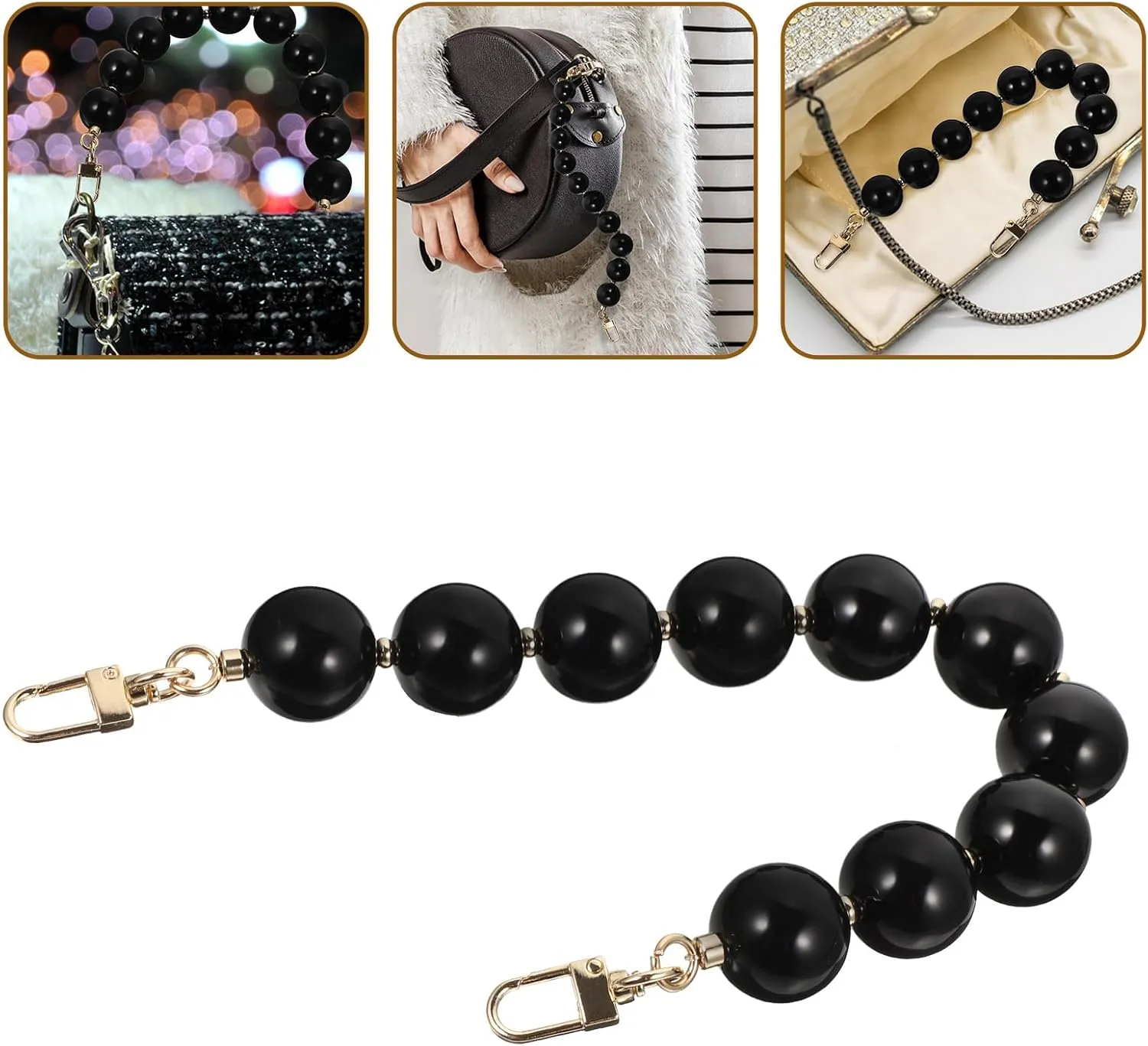 2pcs Bag Hand Chain Beaded Purse Chain Bag Chain Resin Bag Strap Chain Purse Chains for Handbags Pearl Bag Chain Purse Handles Bags Beaded Bag Alloy