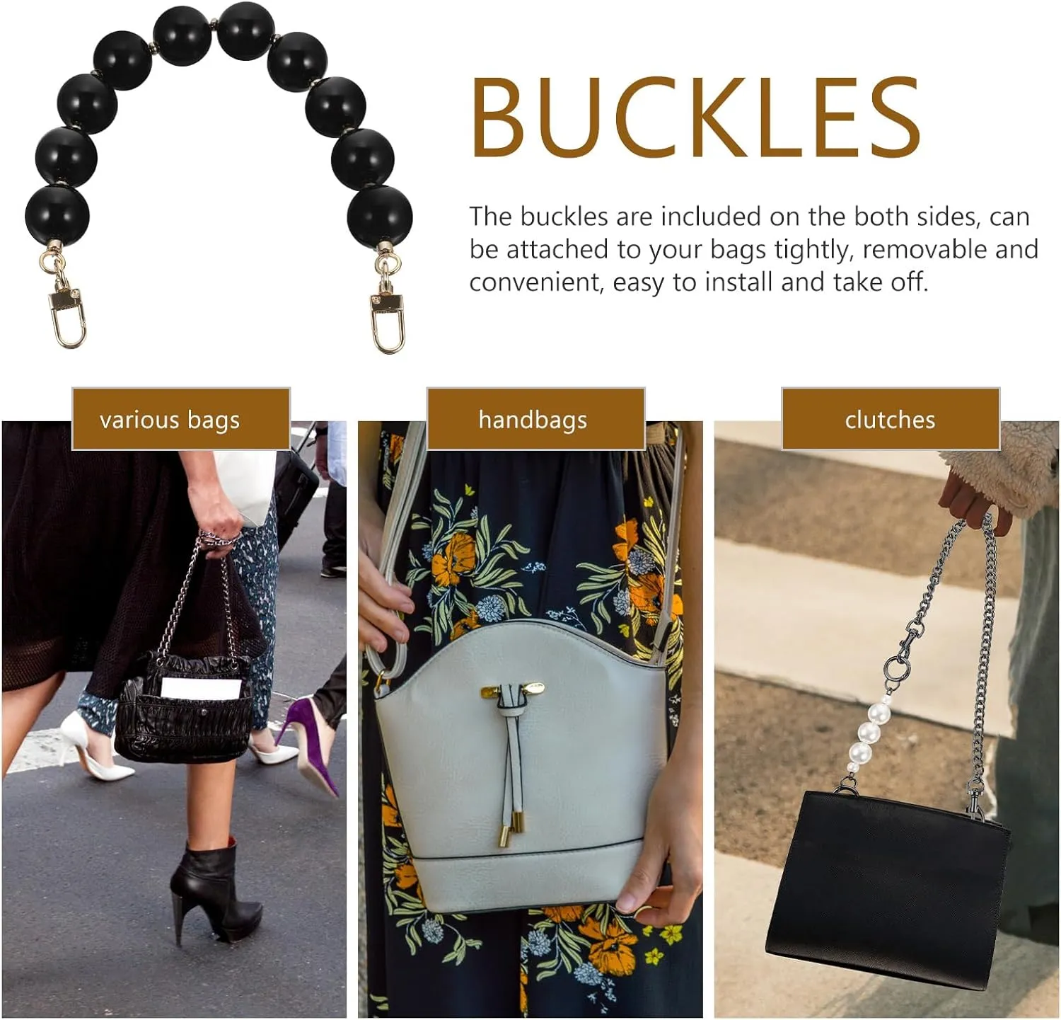 2pcs Bag Hand Chain Beaded Purse Chain Bag Chain Resin Bag Strap Chain Purse Chains for Handbags Pearl Bag Chain Purse Handles Bags Beaded Bag Alloy