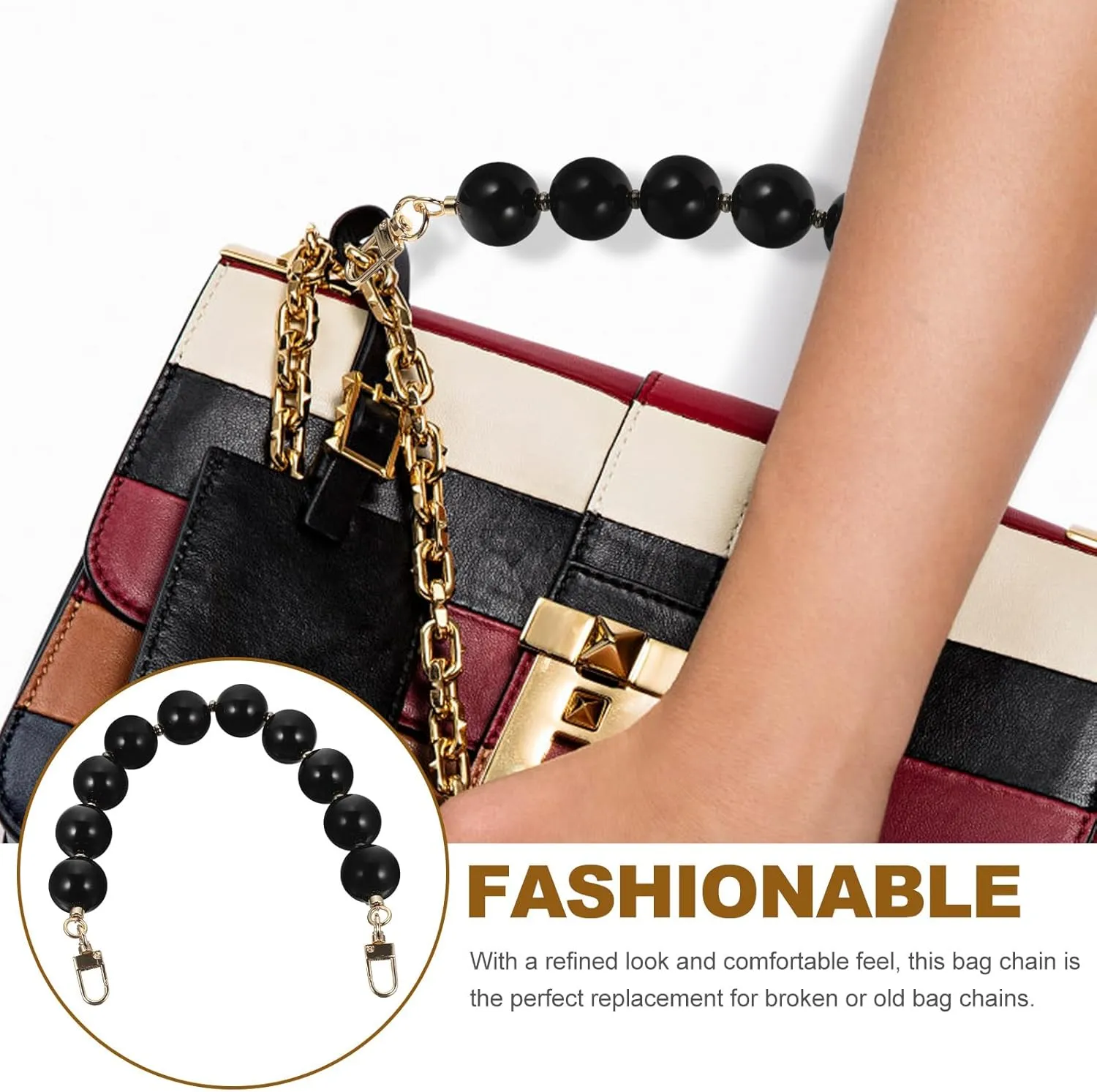 2pcs Bag Hand Chain Beaded Purse Chain Bag Chain Resin Bag Strap Chain Purse Chains for Handbags Pearl Bag Chain Purse Handles Bags Beaded Bag Alloy