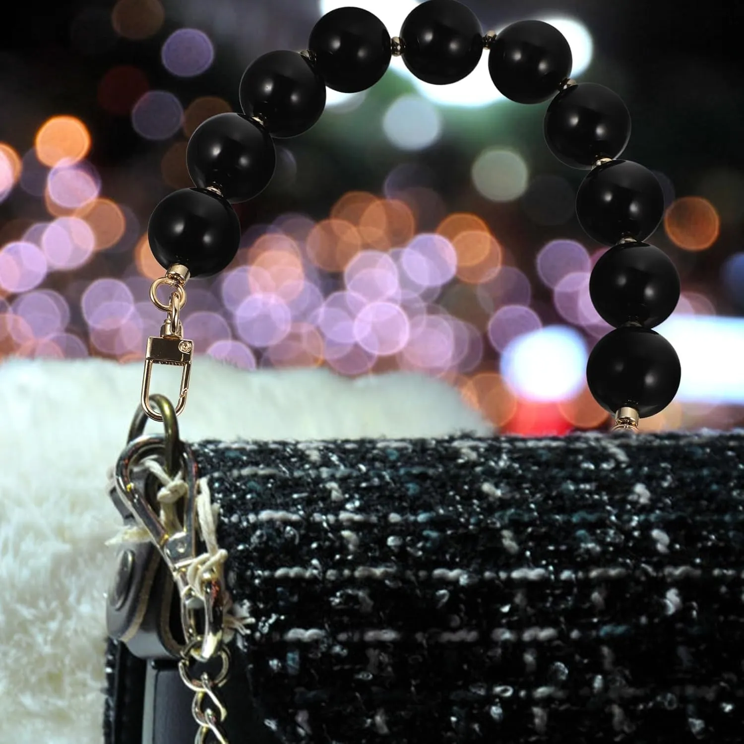 2pcs Bag Hand Chain Beaded Purse Chain Bag Chain Resin Bag Strap Chain Purse Chains for Handbags Pearl Bag Chain Purse Handles Bags Beaded Bag Alloy