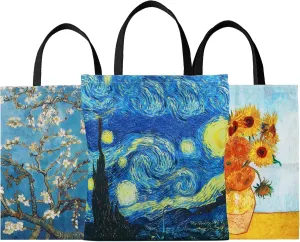 3 Pack Aesthetic Vintage Cute Tote Bag,Van Gogh Claude Monet Beach Alphonse Mucha Beach Travel Bags for Women