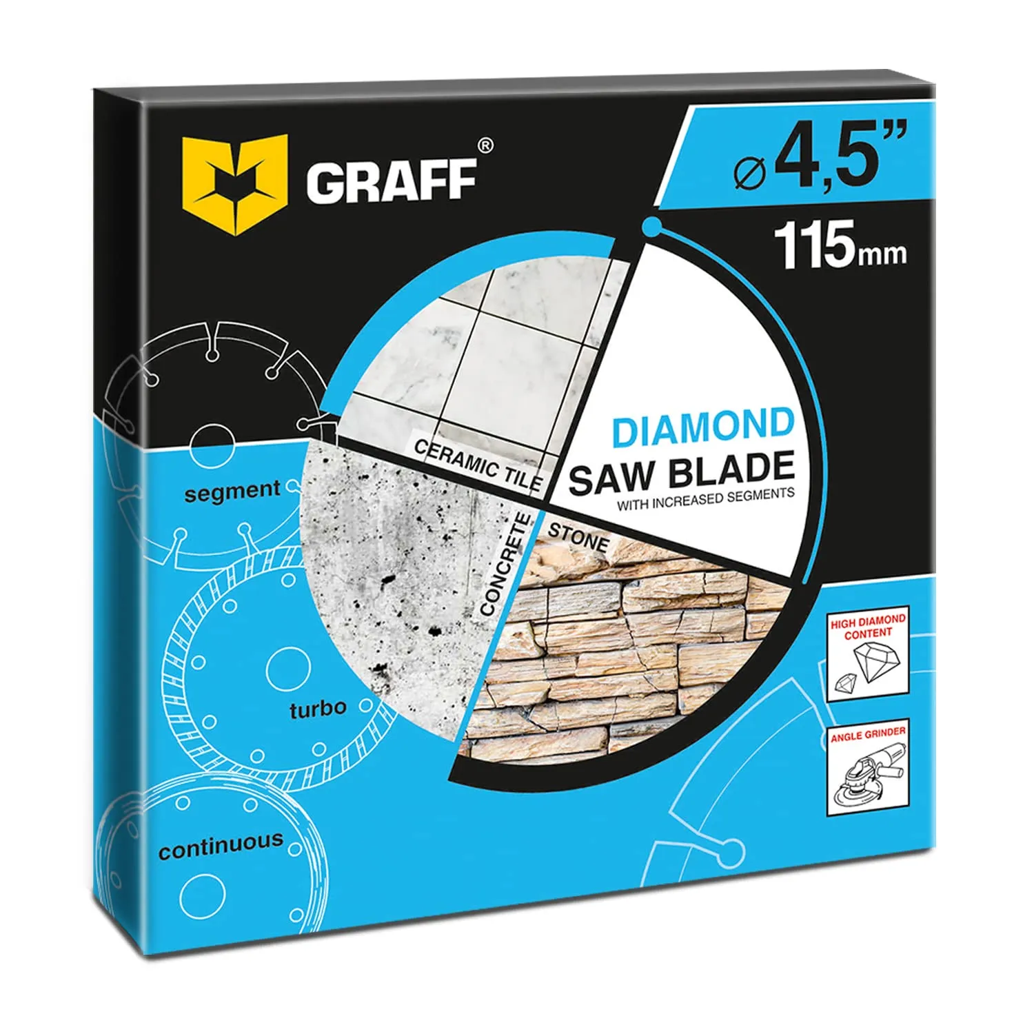 3 PCS 4 1/2 Inch Diamond Blade for Angle Grinder — Diamond Cutting Wheel for Cutting Stone, Marble, Granite, Brick, Masonry, Paving Flag, Concrete — GRAFF