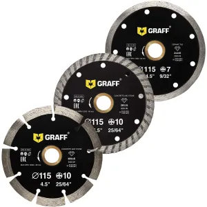 3 PCS 4 1/2 Inch Diamond Blade for Angle Grinder — Diamond Cutting Wheel for Cutting Stone, Marble, Granite, Brick, Masonry, Paving Flag, Concrete — GRAFF