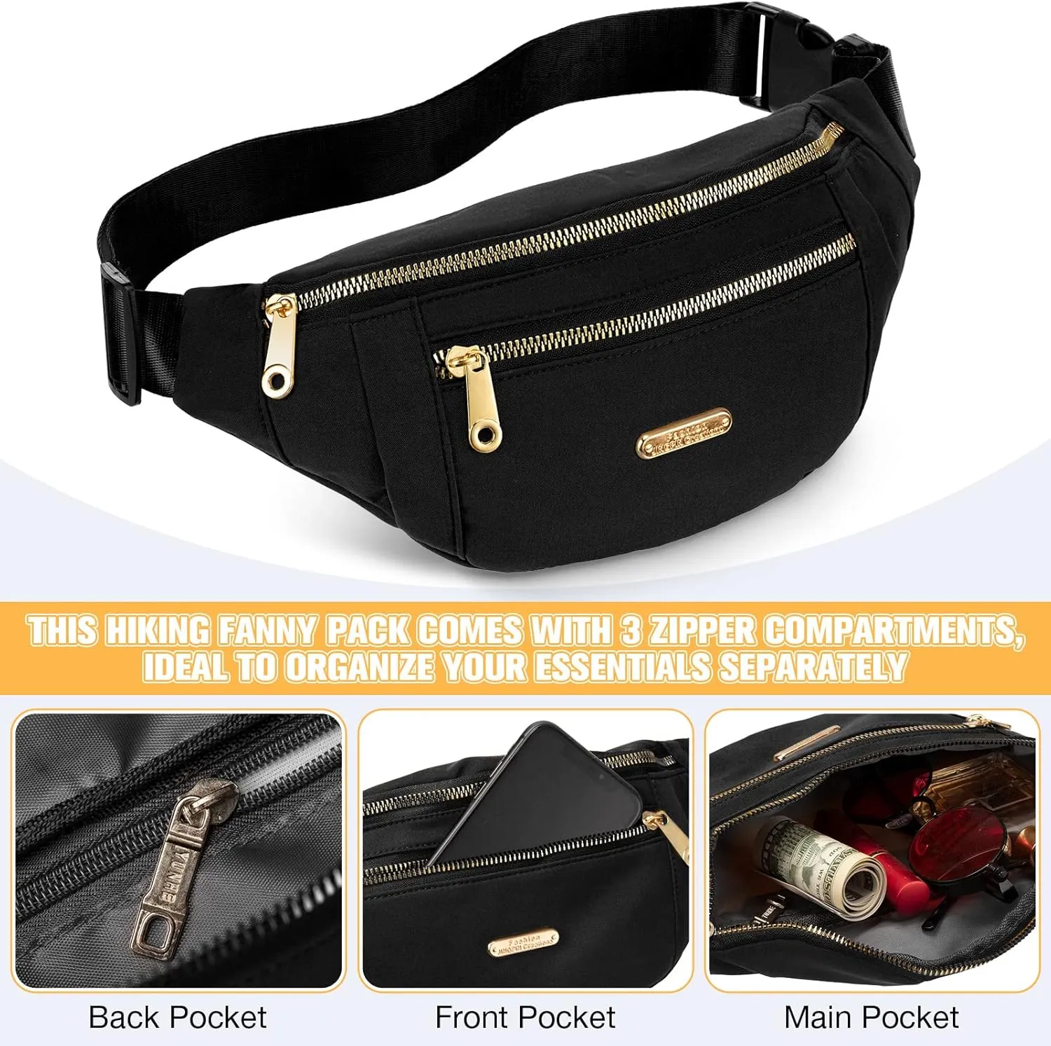 3 Pcs Waterproof Fanny Packs for Women and Men Waist Pack with Adjustable Strap Waist Pouch for Sports Running Exercise Walking Travel