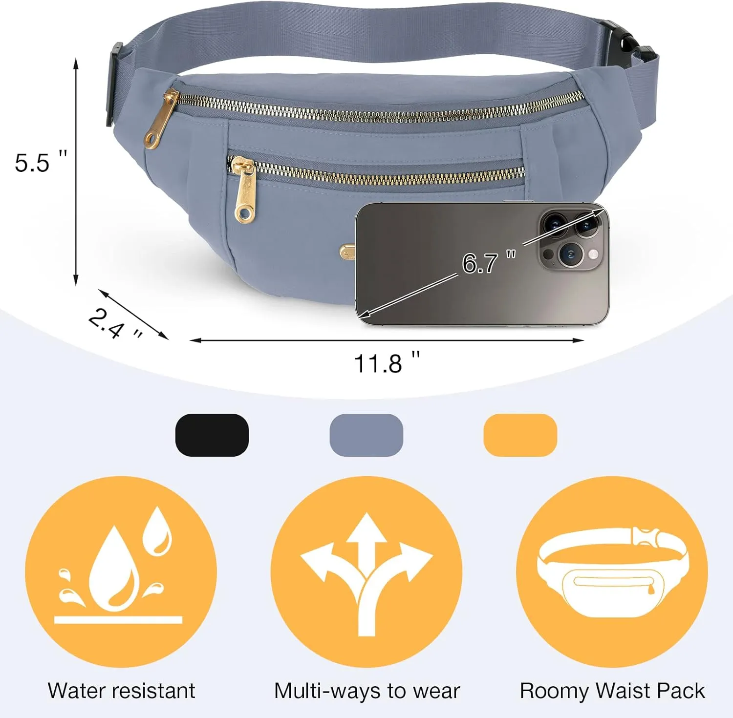 3 Pcs Waterproof Fanny Packs for Women and Men Waist Pack with Adjustable Strap Waist Pouch for Sports Running Exercise Walking Travel