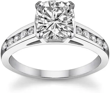 3.0Ct Cushion Moissanite Channel Engagement Ring With Lab Grown Diamond In14k Gold For Women,D-VVS1