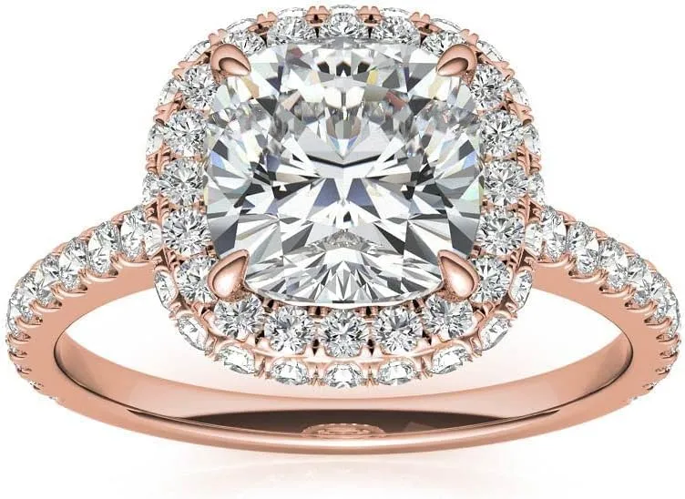 3.0Ct Cushion Moissanite Double Halo Engagement Ring With Lab Grown Diamond In14k Gold For Women,D-VVS1