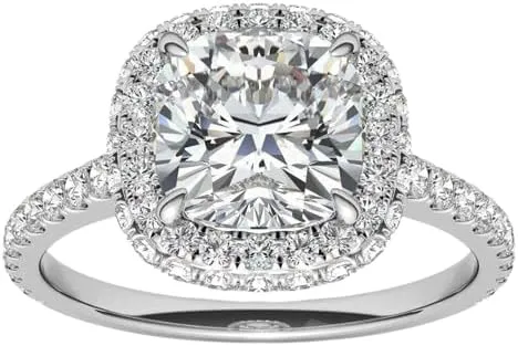 3.0Ct Cushion Moissanite Double Halo Engagement Ring With Lab Grown Diamond In14k Gold For Women,D-VVS1