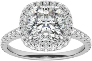 3.0Ct Cushion Moissanite Double Halo Engagement Ring With Lab Grown Diamond In14k Gold For Women,D-VVS1
