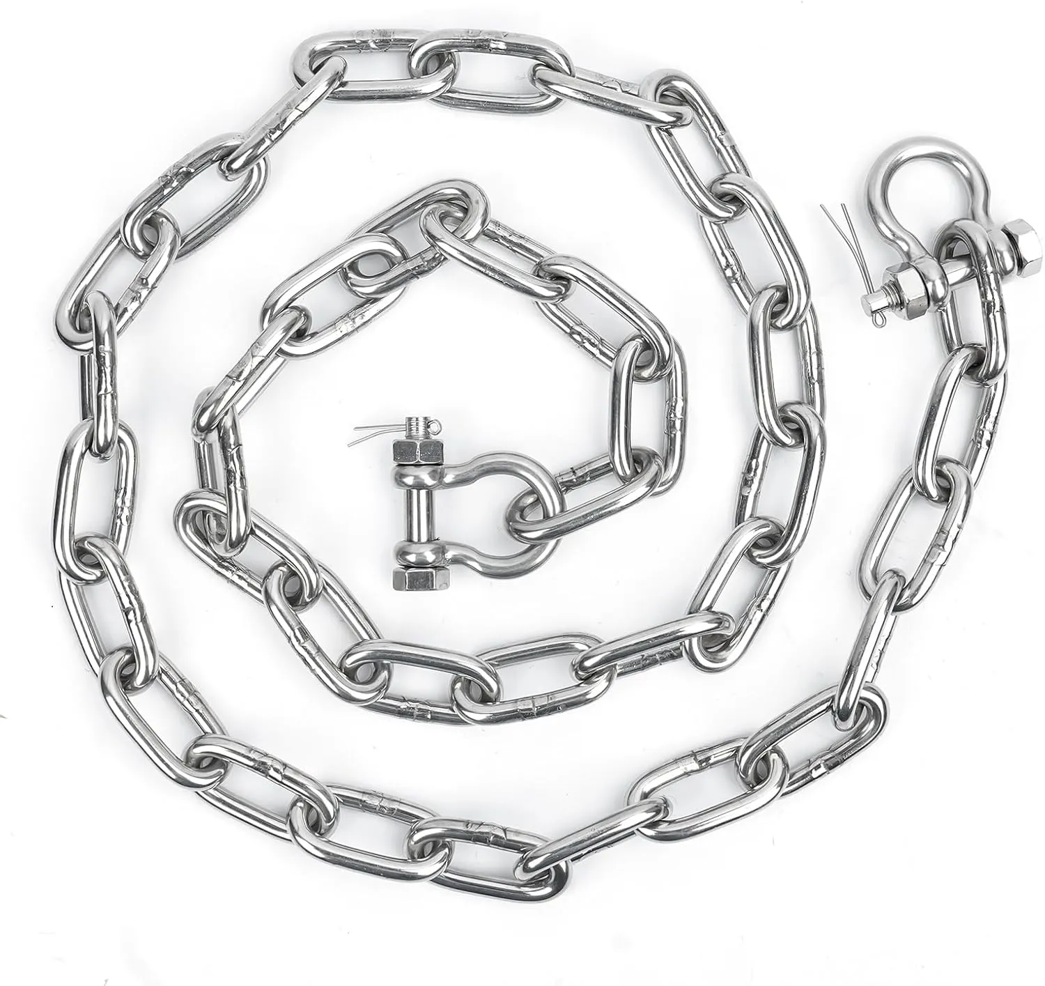 316 Stainless Steel Anchor Chain, Marine Grade Boat Anchor Chain Kit, Heavy-Duty 1/4" or 5/16" Anchor Lead Chain w/ 2 Pcs Anti-Off Double Shackle Link Ends for Boats, Pontoon, Deck & Sail