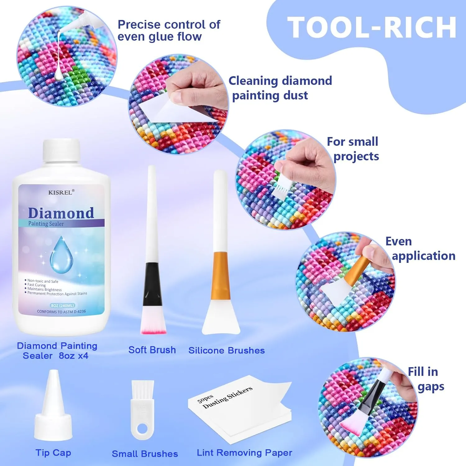 32OZ Diamond Painting Sealer, Diamond Painting Adhesive with Applicator, 5D Diamond Painting Glue Sealer Permanent Hold, Shine Effect Conserver for Jigsaw Puzzles(946 ML)