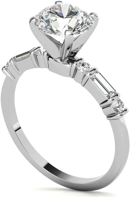 3.5Ct-9.0mm Cushion and Baguette Bar Set Moissanite Engagement Ring with Moissanite In14k Gold For Women,D-VVS1