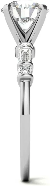 3.5Ct-9.0mm Cushion and Baguette Bar Set Moissanite Engagement Ring with Moissanite In14k Gold For Women,D-VVS1