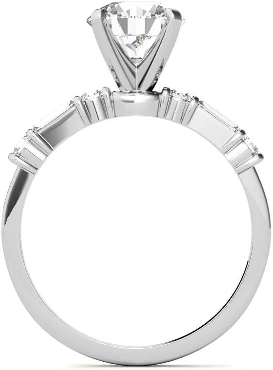 3.5Ct-9.0mm Cushion and Baguette Bar Set Moissanite Engagement Ring with Moissanite In14k Gold For Women,D-VVS1