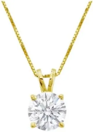 3/8 Carat Round Brilliant Cut/Shape 4 Prong Solitaire Basket Diamond Pendant Necklace 14K Yellow Gold (G-H Color, Eye Clean Clarity, 0.38 ctw) w/ 16" silver chain