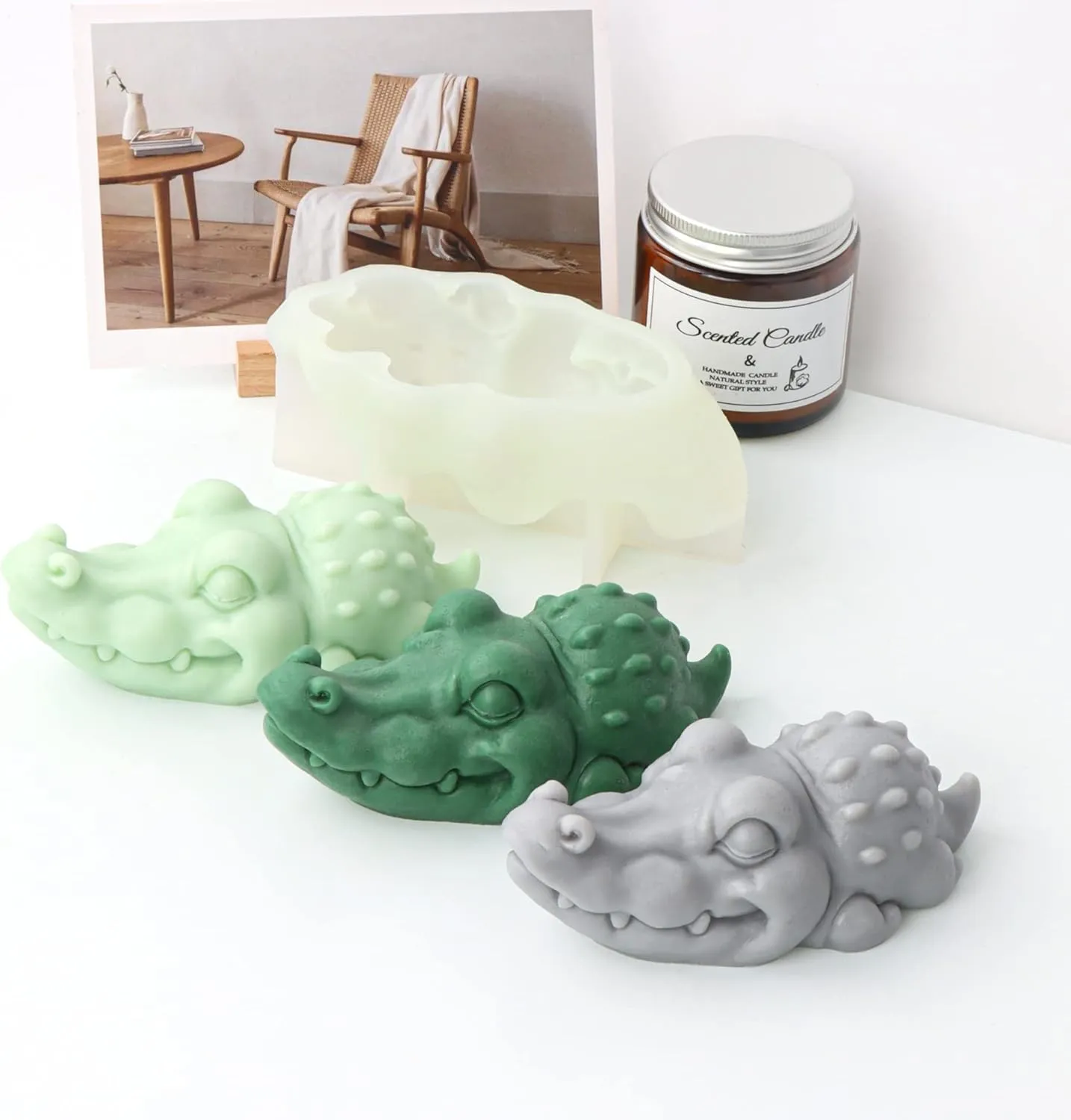 3D Crocodile Silicone Mold Animal Candle Soap Mold Cute Crocodile Silicone Mold for Fondant, Chocolate, Cake Decor, Candle, Soap, Polymer Clay, Plaster Ornament, Resin Art (Crocodile)