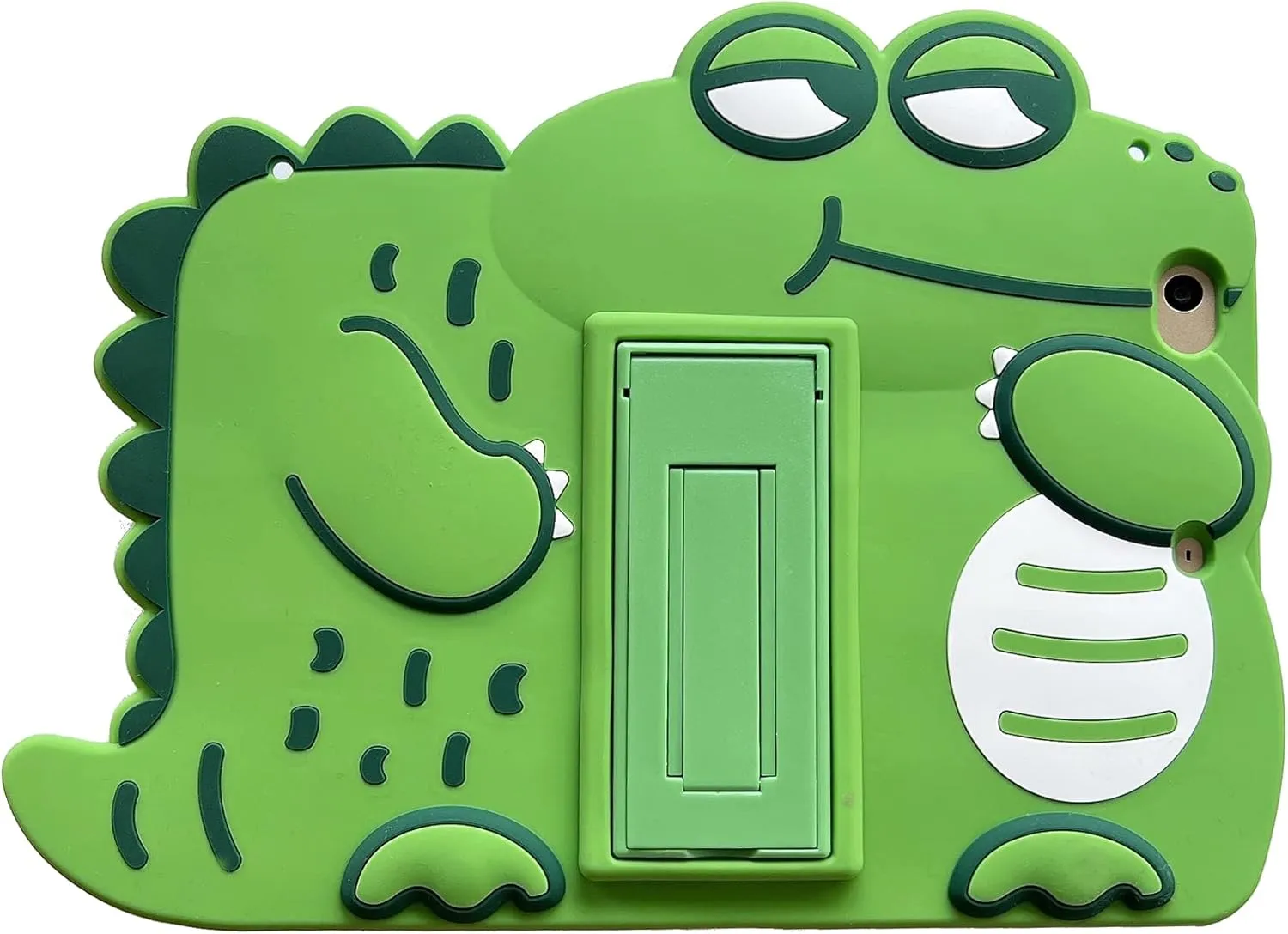 3D Cute Crocodile Case for iPad 9th/8th/7th Generation (2021/2020/2019) 10.2 inch with Strap,Kawaii Cartoon Green Crocodile Soft Silicone Case with Kickstand for Kids Teens Boys Girls Women