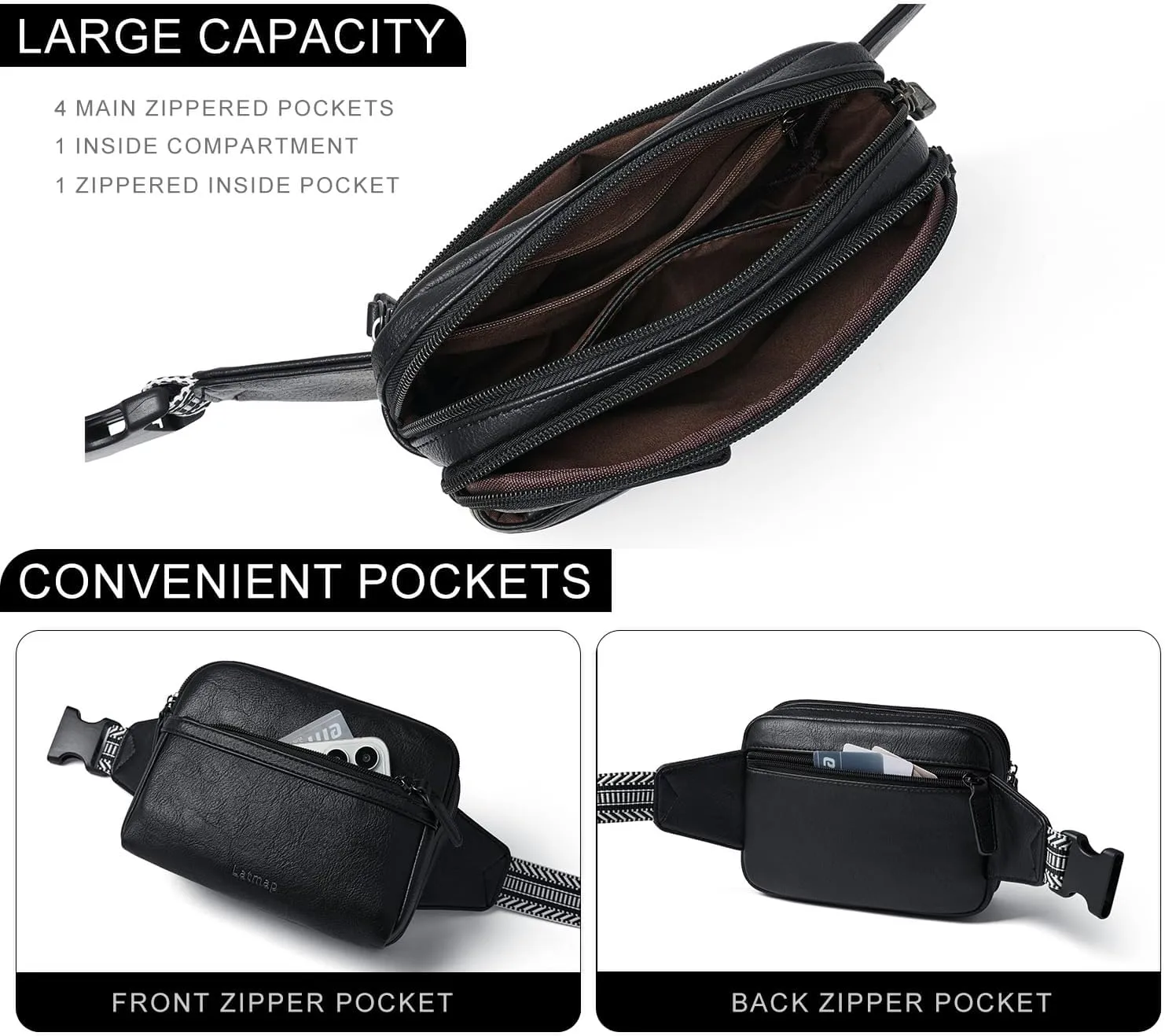 3L Fanny Packs Belt Bag for Women Small Everywhere Crossbody Bag Waist Bag Faux Leather Sling Chest Bag Purse